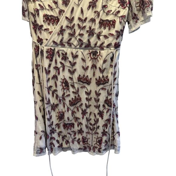 Altar'd State Beaded Ruby And Garnet Design Wrap Dress in Taupe Womens Size S. - Picture 3 of 7